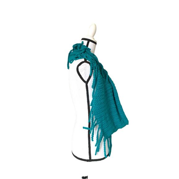 NWT PrAna Jane Fringe Trim Infinity Scarf Teal Blue Chinky Knit Neck Warmer - Picture 6 of 12
